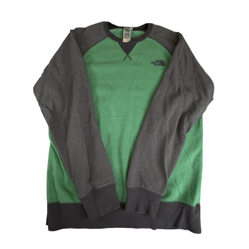 The North Face Sweatshirt Mens Medium Green Gray Fleece Crewneck Pullover Logo